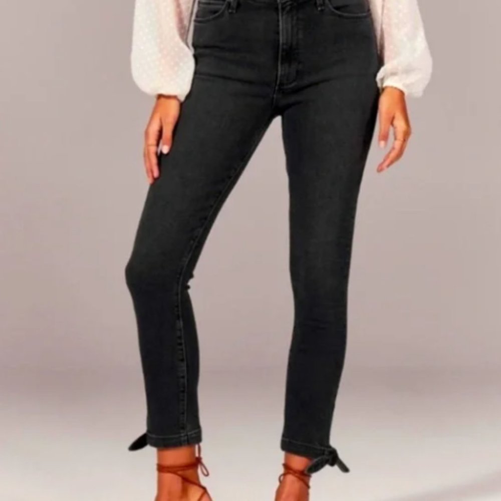 Abercrombie & Fitch High Rise Super Skinny Ankle Tie Black 26